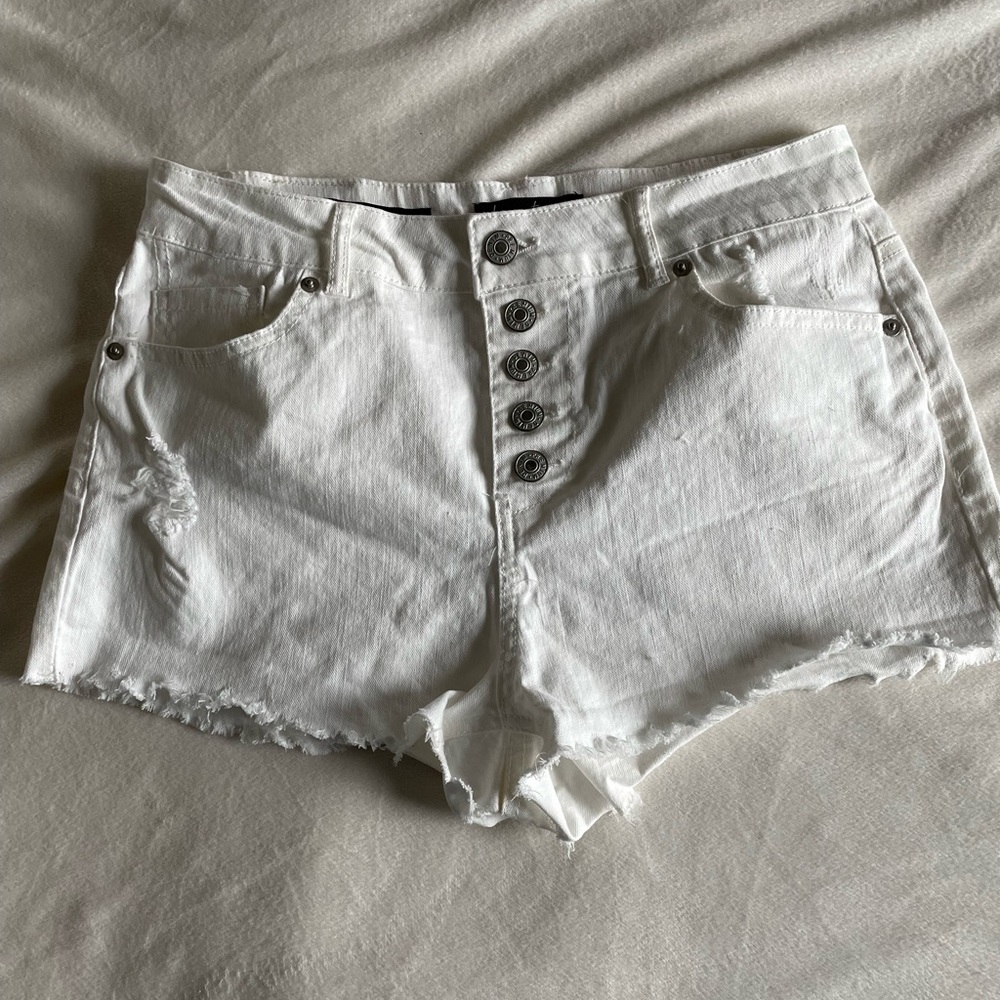 White Jean Shorts High Waist